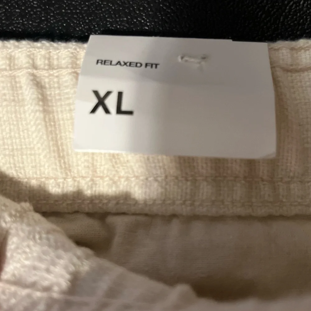 ZARA Relaxed Fit Cream Linen-Blend Drawstring Pants Size XL NWT